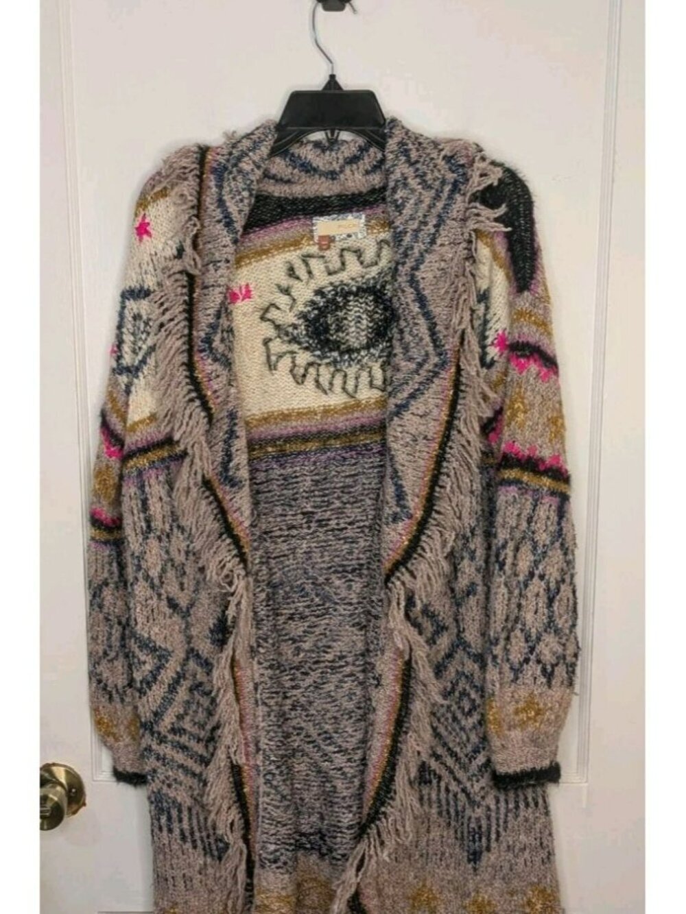 Pilcro Anthropologie Evil Eye Cardigan Sweater Fringe Boho Size XS/S